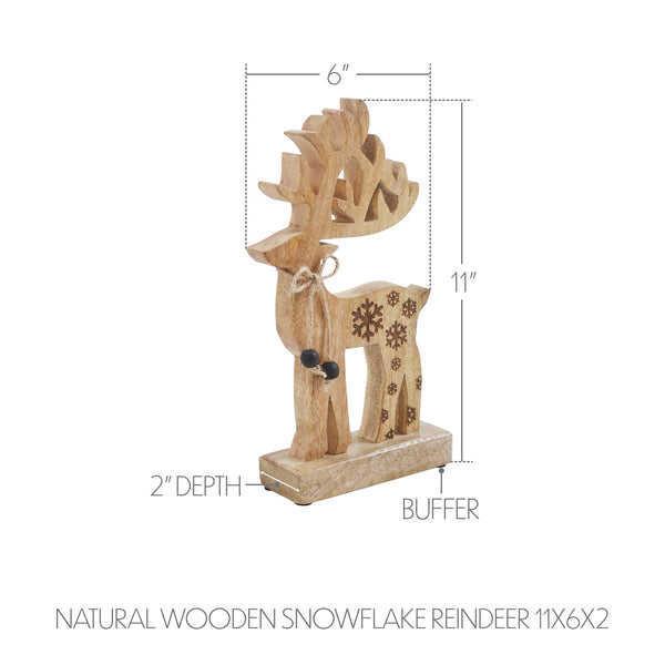 Natural Wooden Snowflake Reindeer 11x6x2