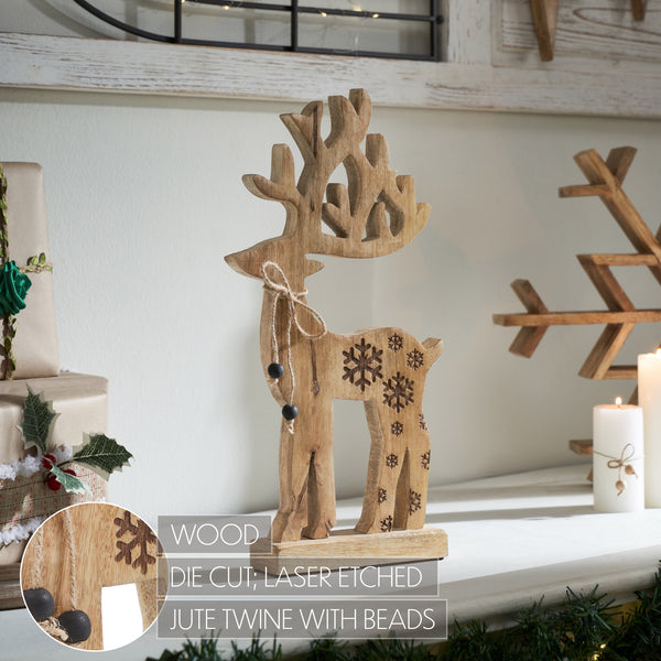 Natural Wooden Snowflake Reindeer 16x8x2
