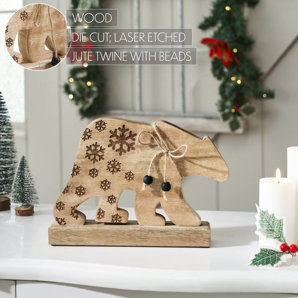 Natural Wooden Snowflake Bear 7x10x2