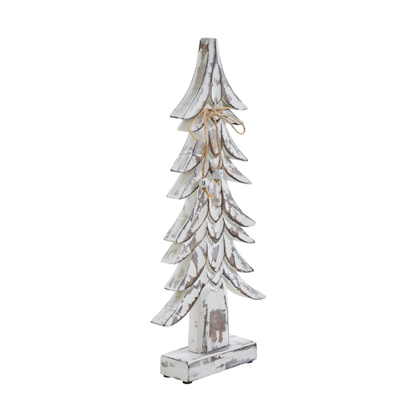 Timber Tidings Distressed White Wooden Tree 17x7.5x2