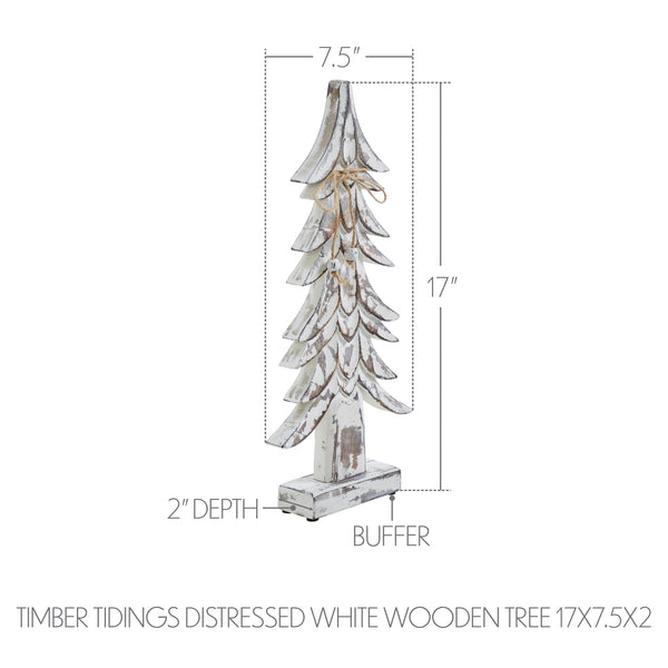 Timber Tidings Distressed White Wooden Tree 17x7.5x2