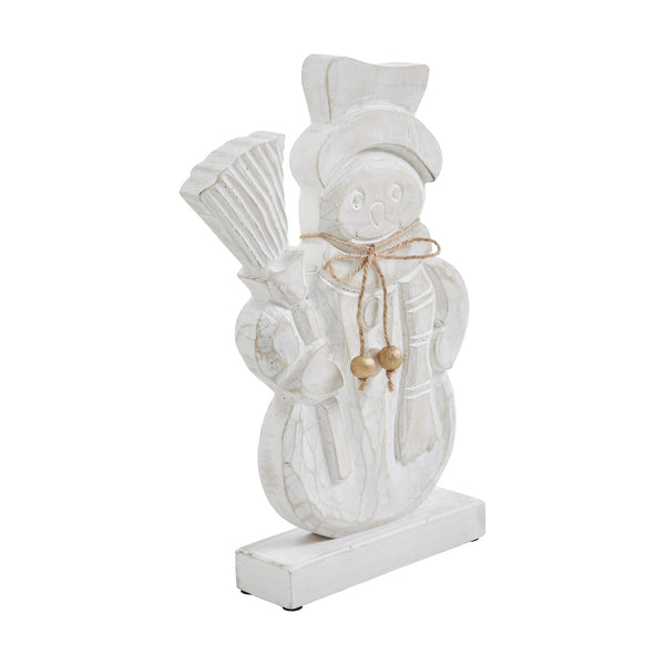 Blizzard Bliss Distressed White Wooden Snowman 13x9x2