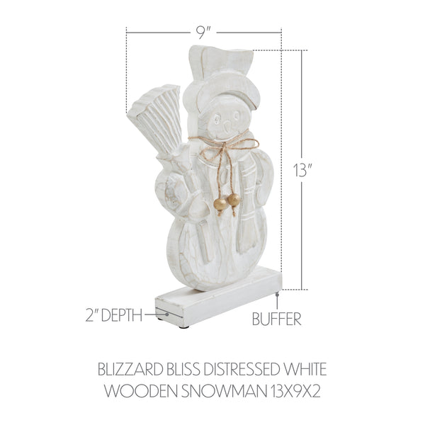 Blizzard Bliss Distressed White Wooden Snowman 13x9x2