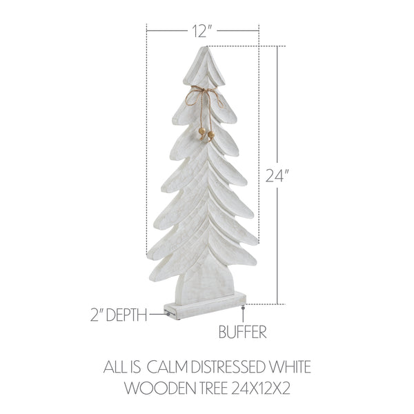 All is Calm Distressed White Wooden Tree 24x12x2