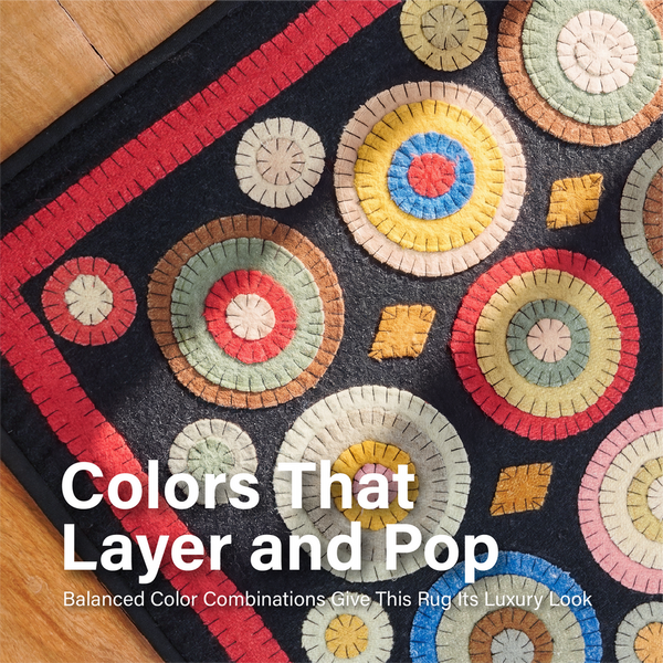 Coin Multicolor Wool Felt Primitive Runner Rug – 2' x 6'