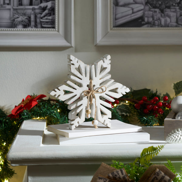 Distressed White Wooden Snowflake 5.75x5.75x1