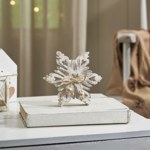 Distressed White Wooden Snowflake 7.75x7.75x1