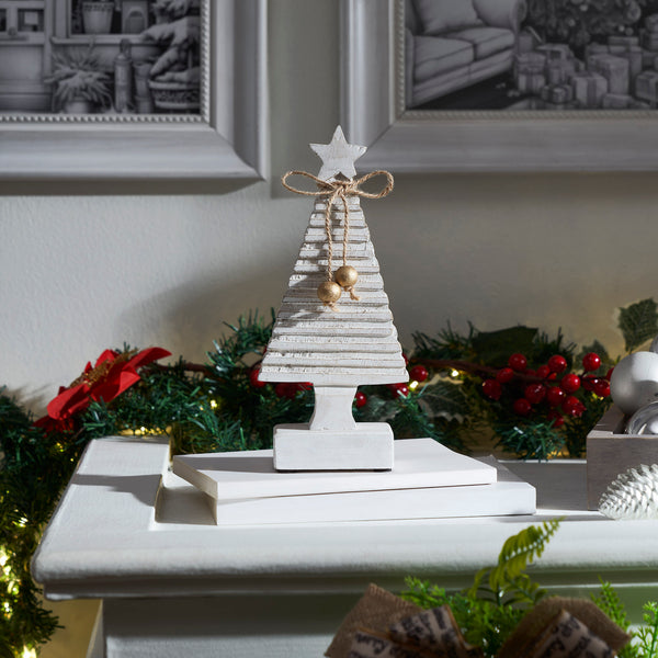 Starbright Distressed White Wooden Tree 9x4x2