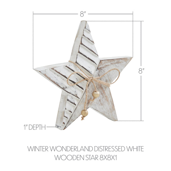 Winter Wonderland Distressed White Wooden Star 8x8x1