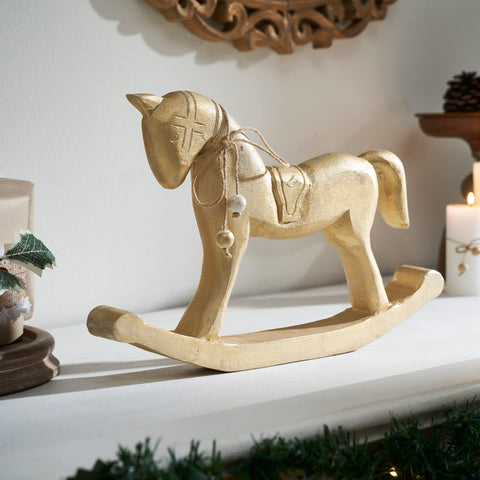 Brushed Gold Wooden Rocking Horse 9.5x15x1.5