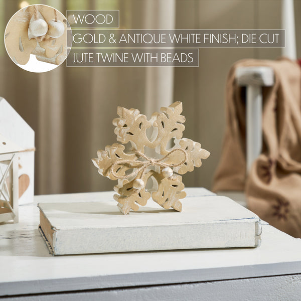 Yuletide Glow Brushed Gold Wooden Snowflake 5.75x5.75x1