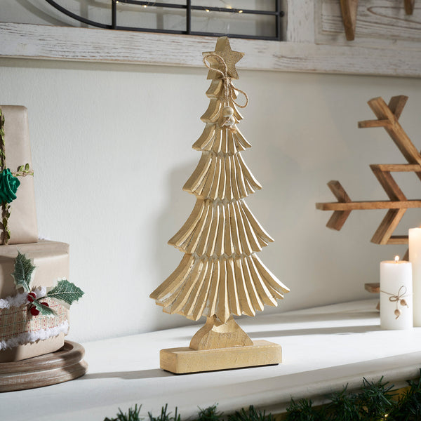 Yuletide Glow Brushed Gold Wooden Tree 21x10.25x2