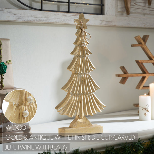 Yuletide Glow Brushed Gold Wooden Tree 21x10.25x2