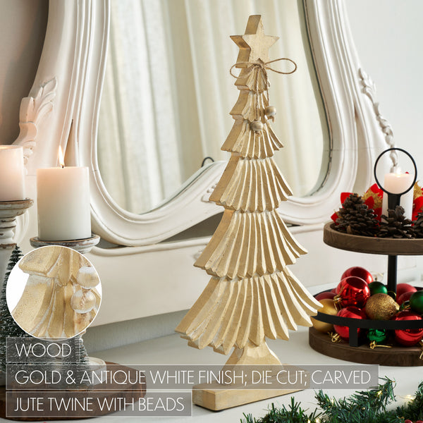 Yuletide Glow Brushed Gold Wooden Tree 17x8x2