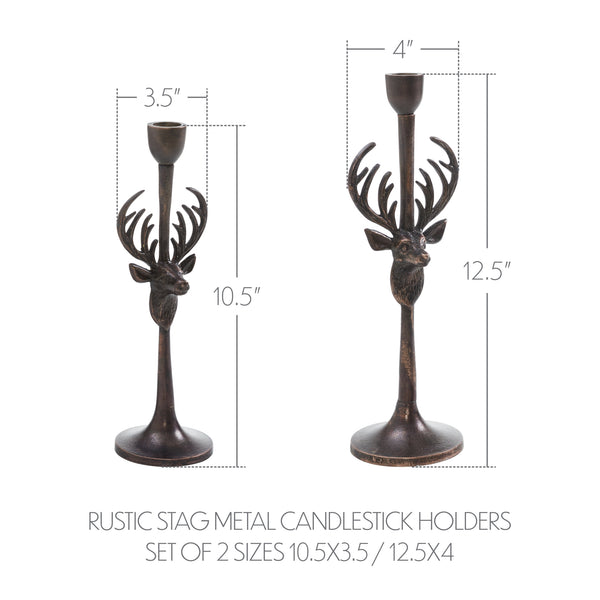 Rustic Stag Metal Candlestick Holders Set of 2 - 10.5/12.5 inch