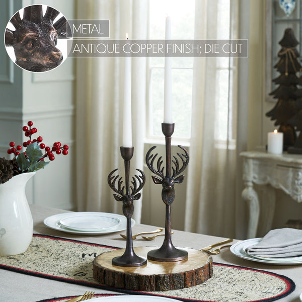 Rustic Stag Metal Candlestick Holders Set of 2 - 10.5/12.5 inch