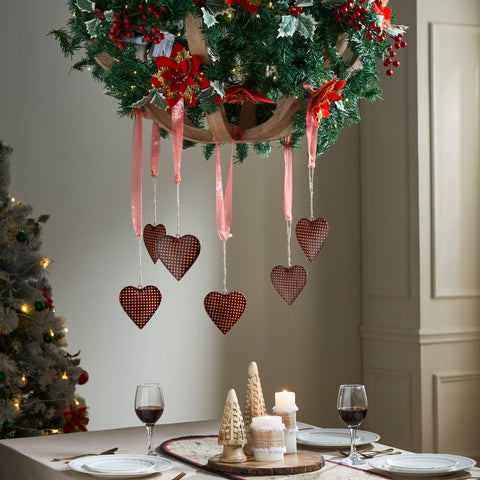 Dotted Metal Heart Ornament Set of 6 - 4 inch