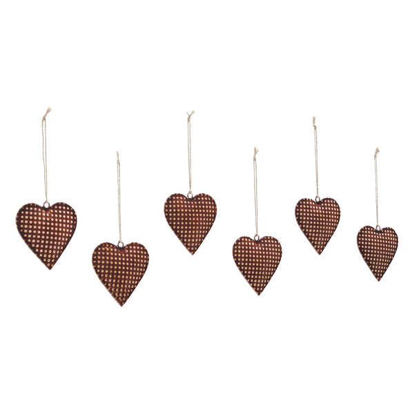 Dotted Metal Heart Ornament Set of 6 - 4 inch