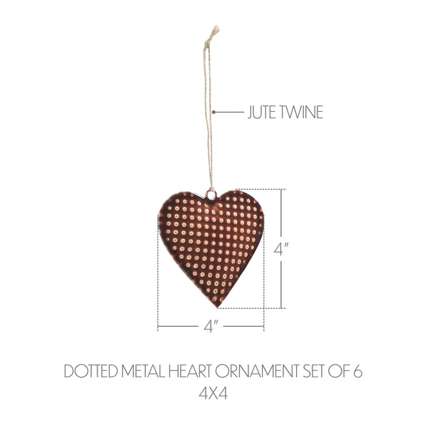 Dotted Metal Heart Ornament Set of 6 - 4 inch