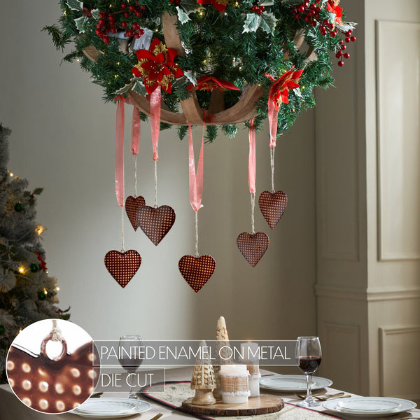 Dotted Metal Heart Ornament Set of 6 - 4 inch