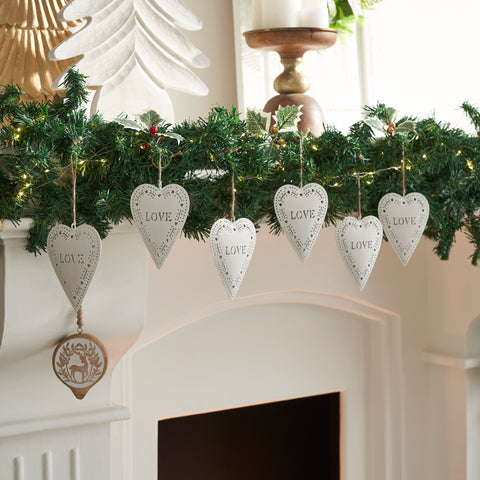 Love Stamp Heart Metal Ornament Set of 6 -  5.25 inch