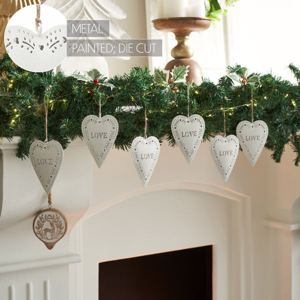 Love Stamp Heart Metal Ornament Set of 6 -  5.25 inch