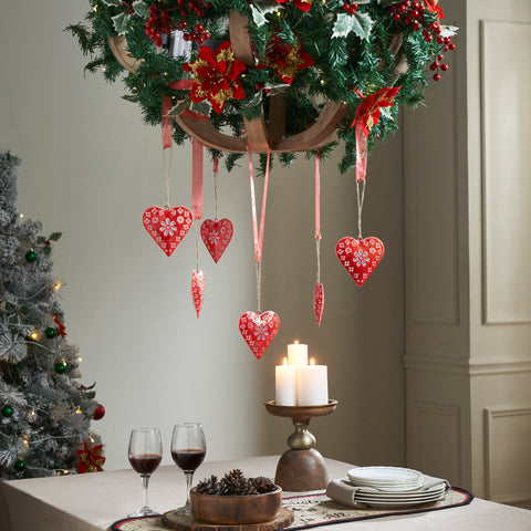 Floral Eyelet Heart Metal Ornament Set of 6 - 4 inch