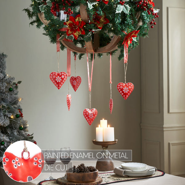 Floral Eyelet Heart Metal Ornament Set of 6 - 4 inch