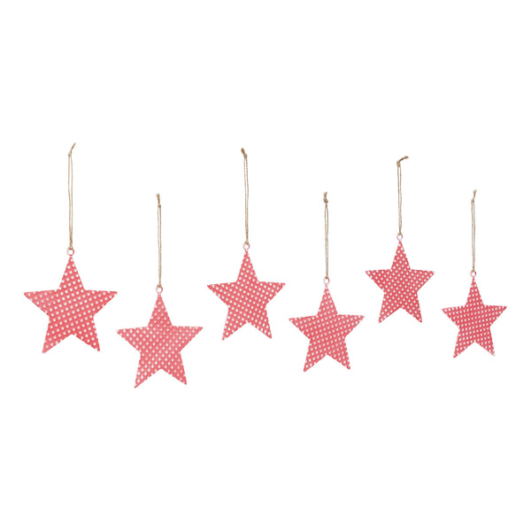Dotted Metal Star Ornaments Red Set of 6 5.25x4.8x0.2