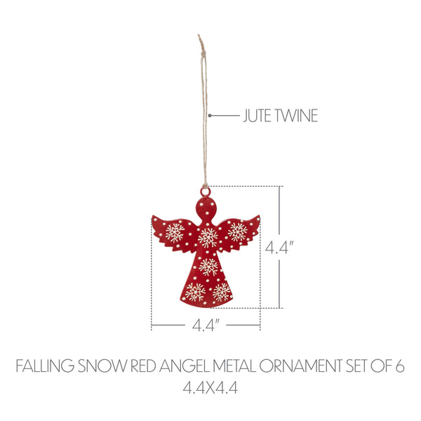 Falling Snow Red Angel Metal Ornament Set of 6 - 4.4 inch