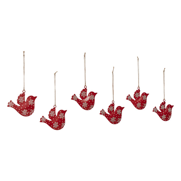 Falling Snow Red Bird Metal Ornament Set of 6 - 3.5 inch