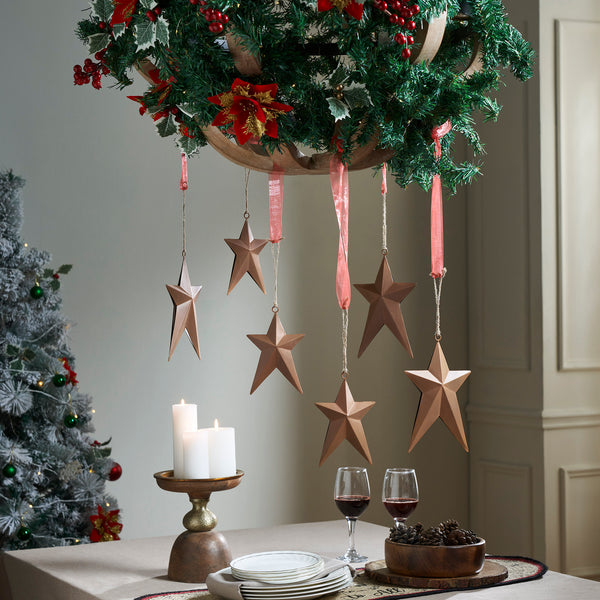 Rust Primitive Star Metal Ornament Set of 6 - 6.5/8.5 inch