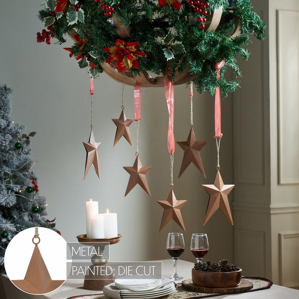 Rust Primitive Star Metal Ornament Set of 6 - 6.5/8.5 inch