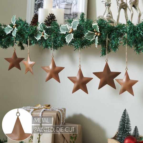 Rust Star Metal Ornament Set of 6 - 4.2/5.2 inch