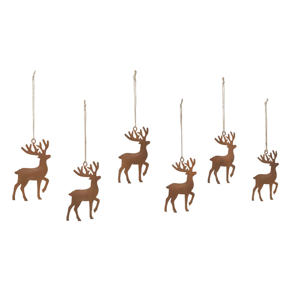 Rust Reindeer Metal Ornament Set of 6 - 5 inch