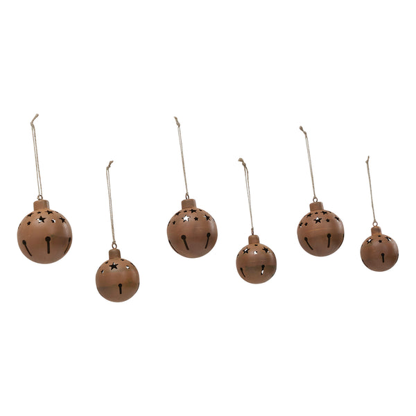 Rust Bell Metal Ornament Set of 6 - 2.5/3.25 inch