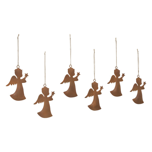 Rust Angel Metal Ornament Set of 6 - 5.5 inch