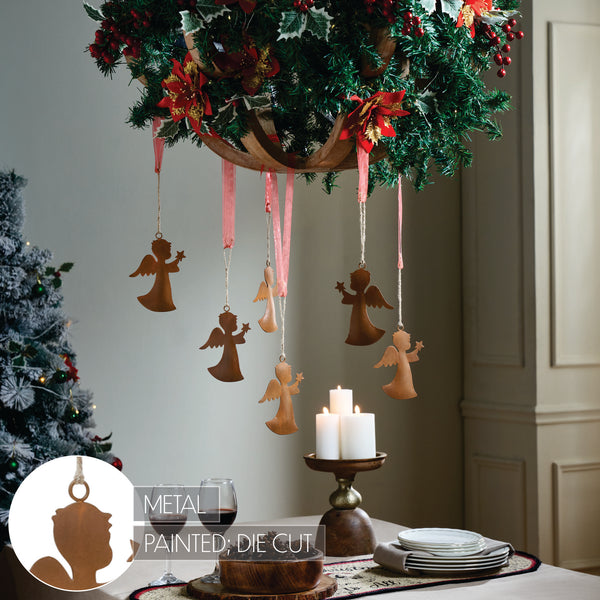 Rust Angel Metal Ornament Set of 6 - 5.5 inch