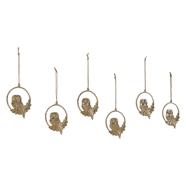 Golden Owl Metal Ornament Set of 6 - 4.5 inch