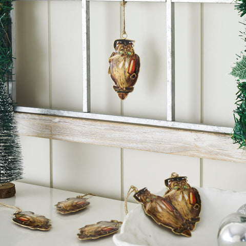 Wise Owl Metal Ornament Set of 6 - 4.5 inch