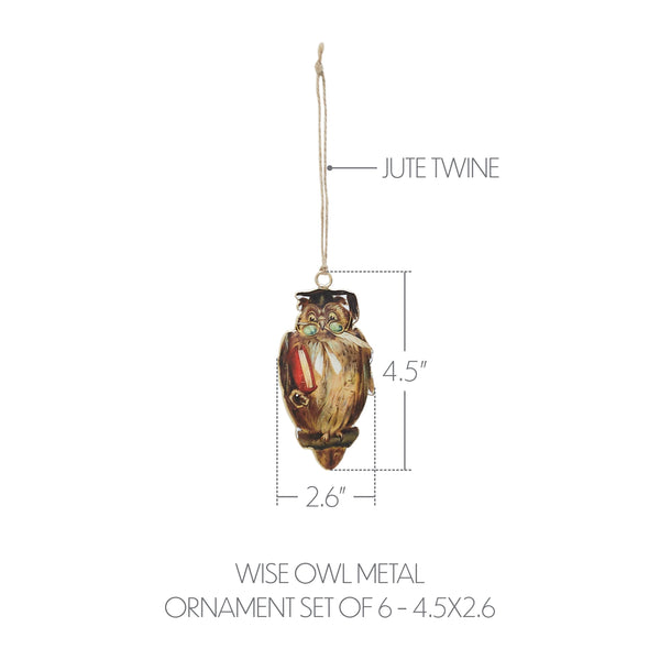 Wise Owl Metal Ornament Set of 6 - 4.5 inch