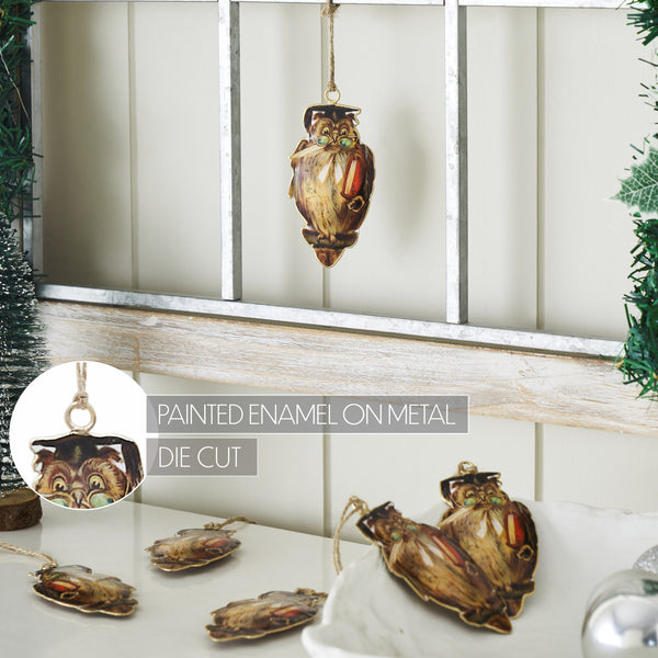 Wise Owl Metal Ornament Set of 6 - 4.5 inch