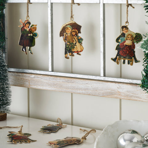 Children at Christmas Metal Ornaments Set of 6 - 4.25/4.5 inch