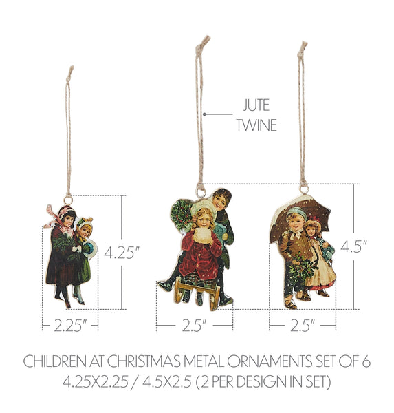 Children at Christmas Metal Ornaments Set of 6 - 4.25/4.5 inch