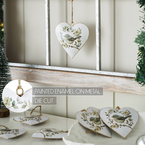 Floral Finch Metal Ornament Set of 6 - 4 inch