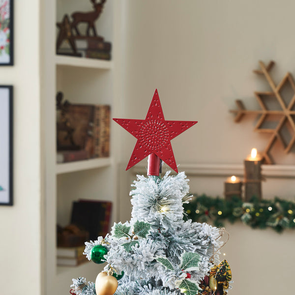 Punched Metal Star Tree Topper Barn Red 6.75x6.75x1