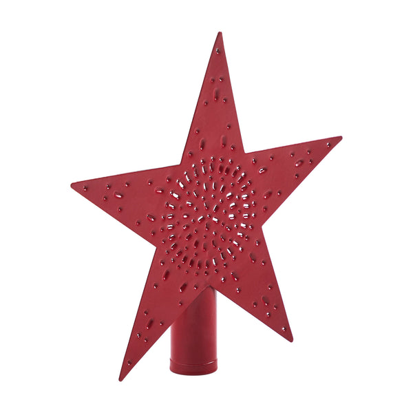 Punched Metal Star Tree Topper Barn Red 6.75x6.75x1