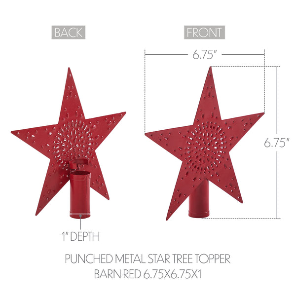 Punched Metal Star Tree Topper Barn Red 6.75x6.75x1