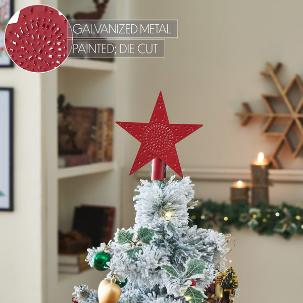 Punched Metal Star Tree Topper Barn Red 6.75x6.75x1