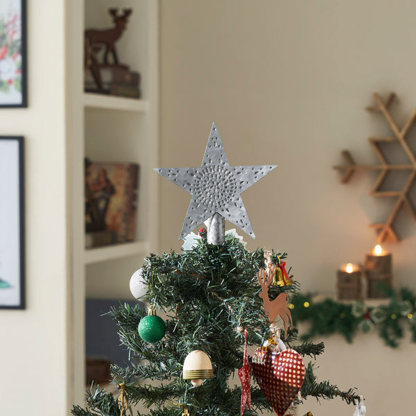 Punched Metal Star Tree Topper Galvanized 6.75x6.75x1